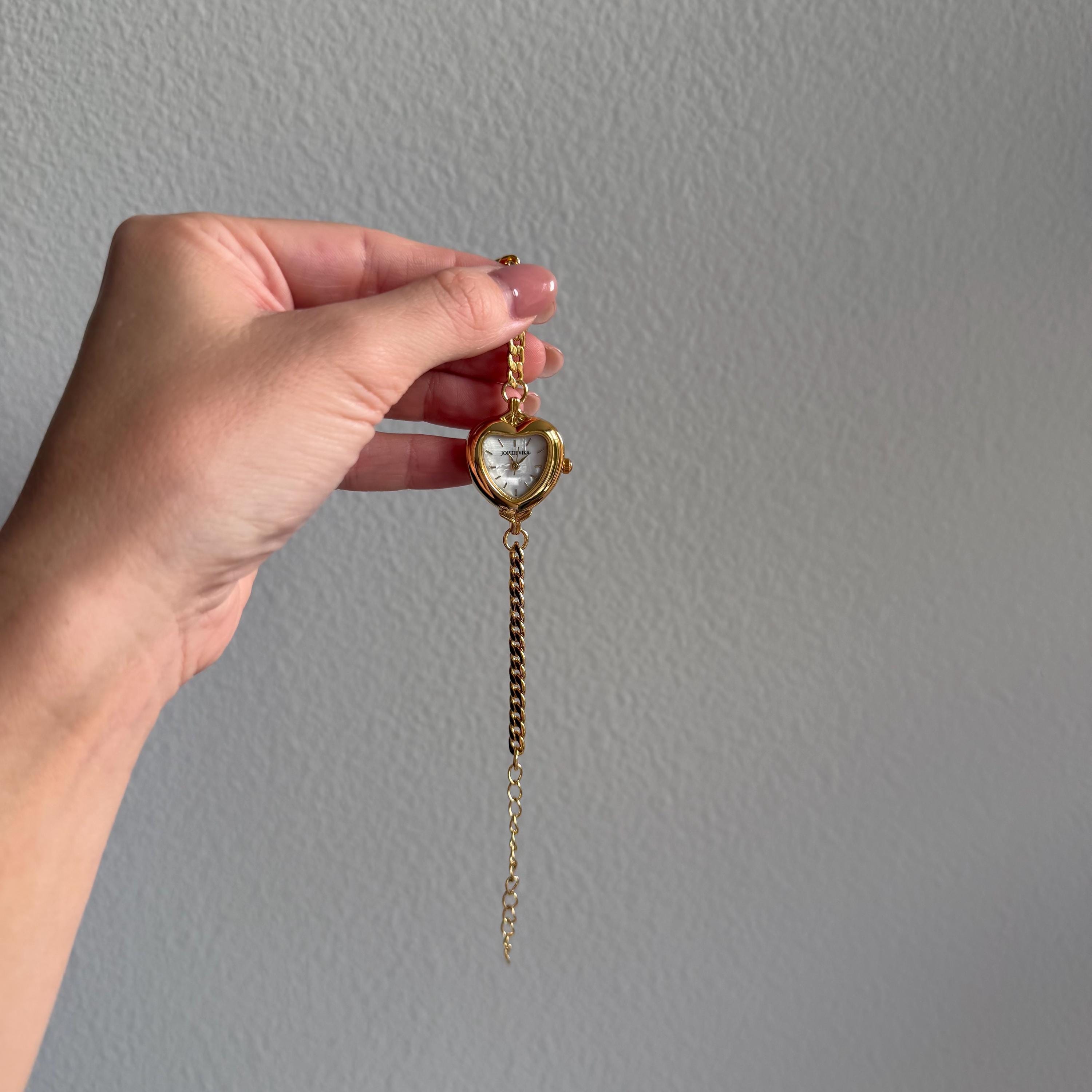 Handmade Gold Heart Watch Bracelet • Dainty Chain, Adjustable