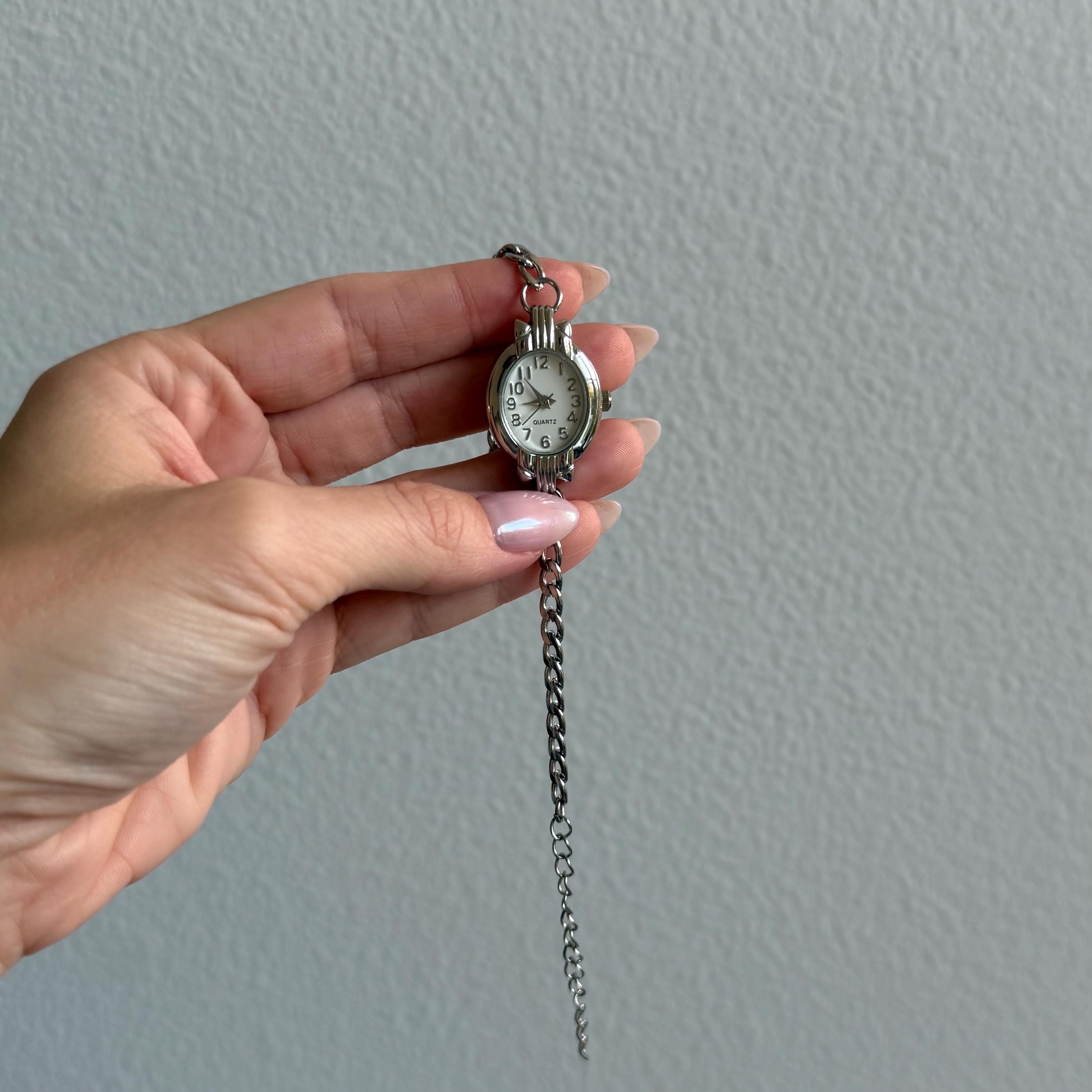 Handmade Silver Watch Bracelet: Chunky Chain Vintage Wristwatch