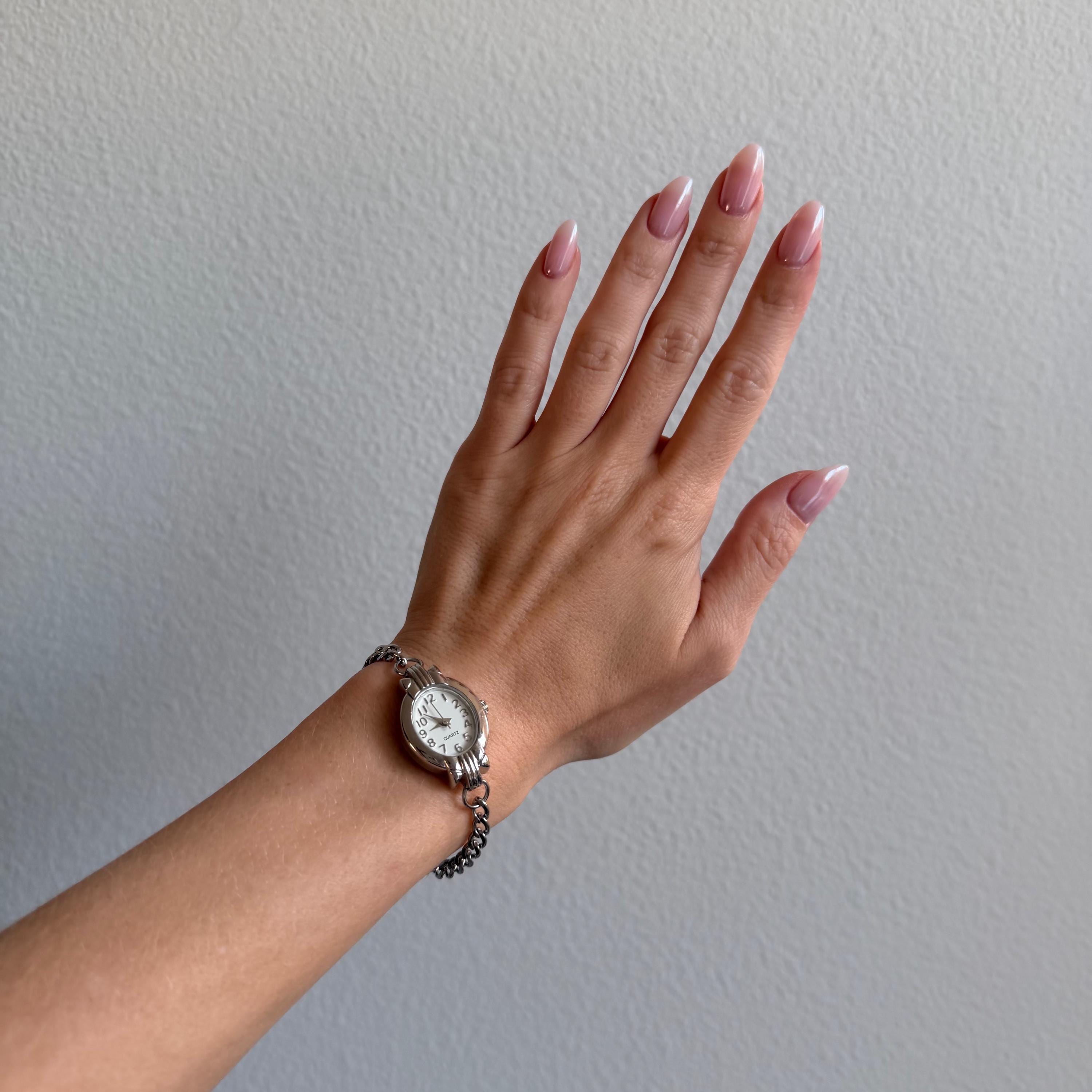 Handmade Silver Watch Bracelet: Chunky Chain Vintage Wristwatch