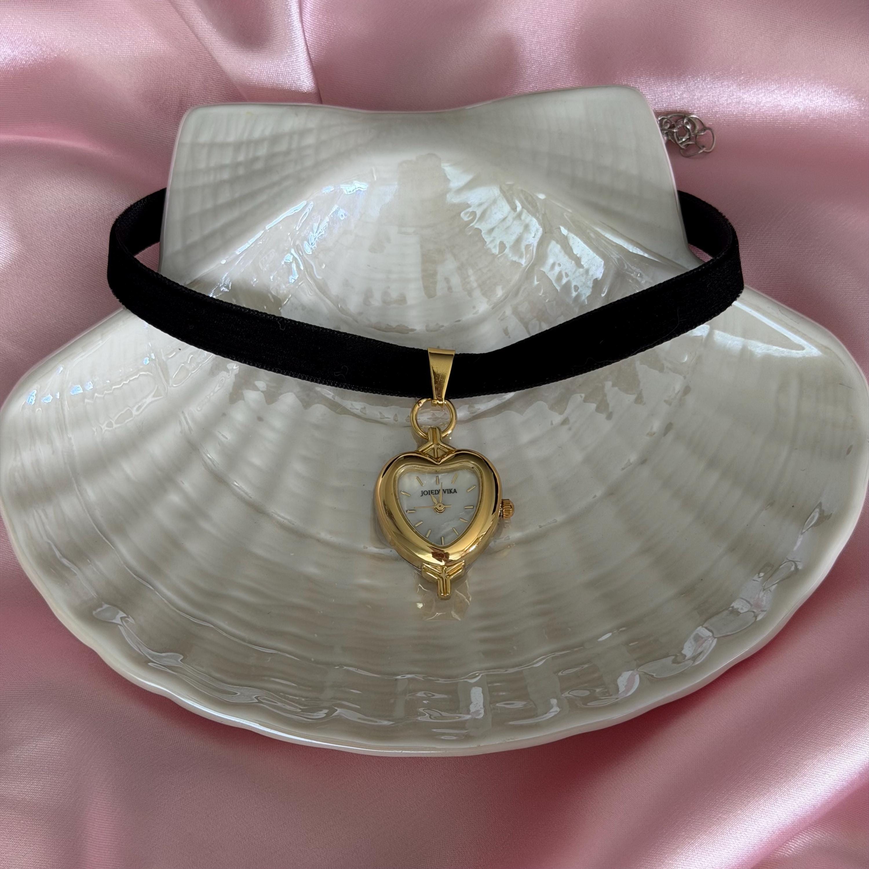 Gold Heart Locket Necklace, Vintage Pearl Chain, Romantic Jewelry Gift