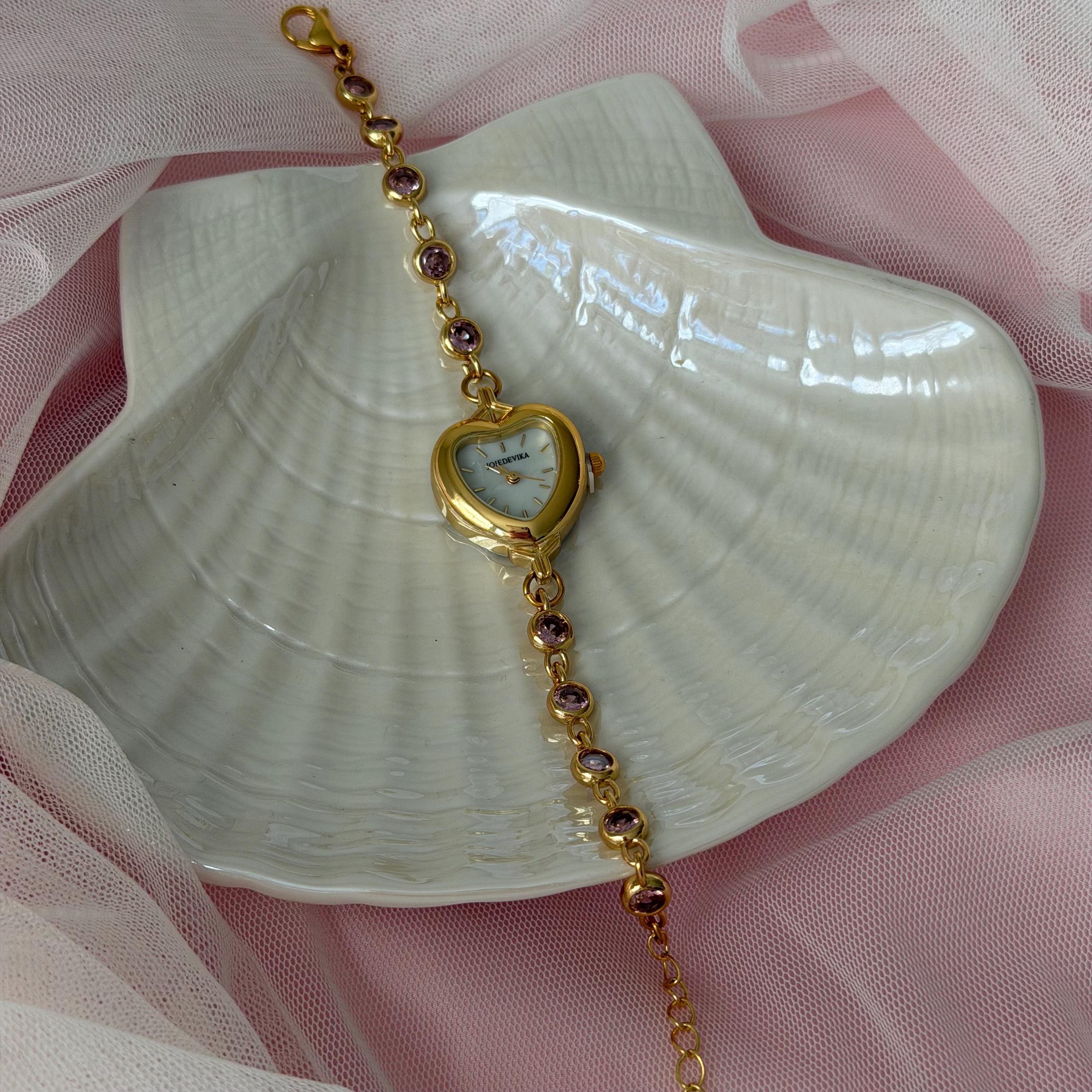 Heart Watch Bracelet, Mother-of-Pearl Dial, Gold-Tone, Adjustable Chain