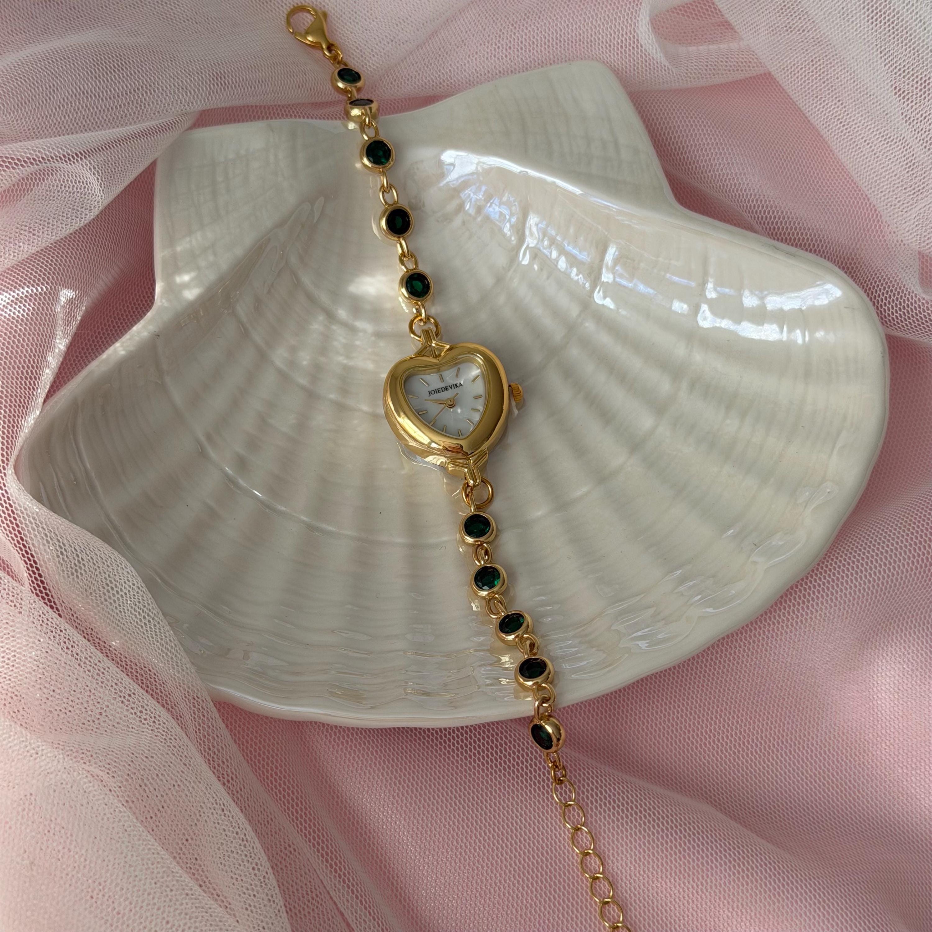 Heart Watch Bracelet, Mother-of-Pearl Dial, Gold-Tone, Adjustable Chain