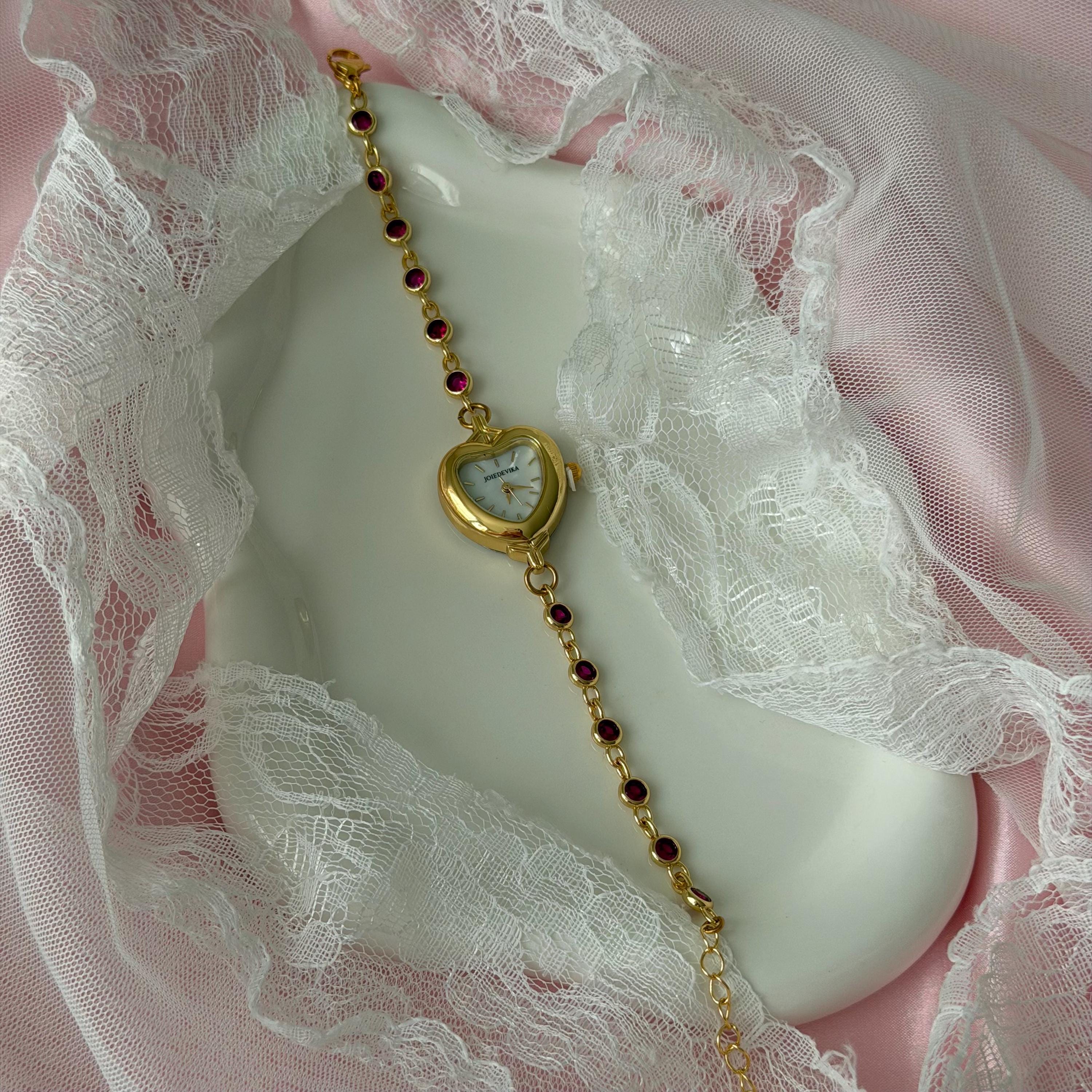 Heart Watch Bracelet, Mother-of-Pearl Dial, Gold-Tone, Adjustable Chain