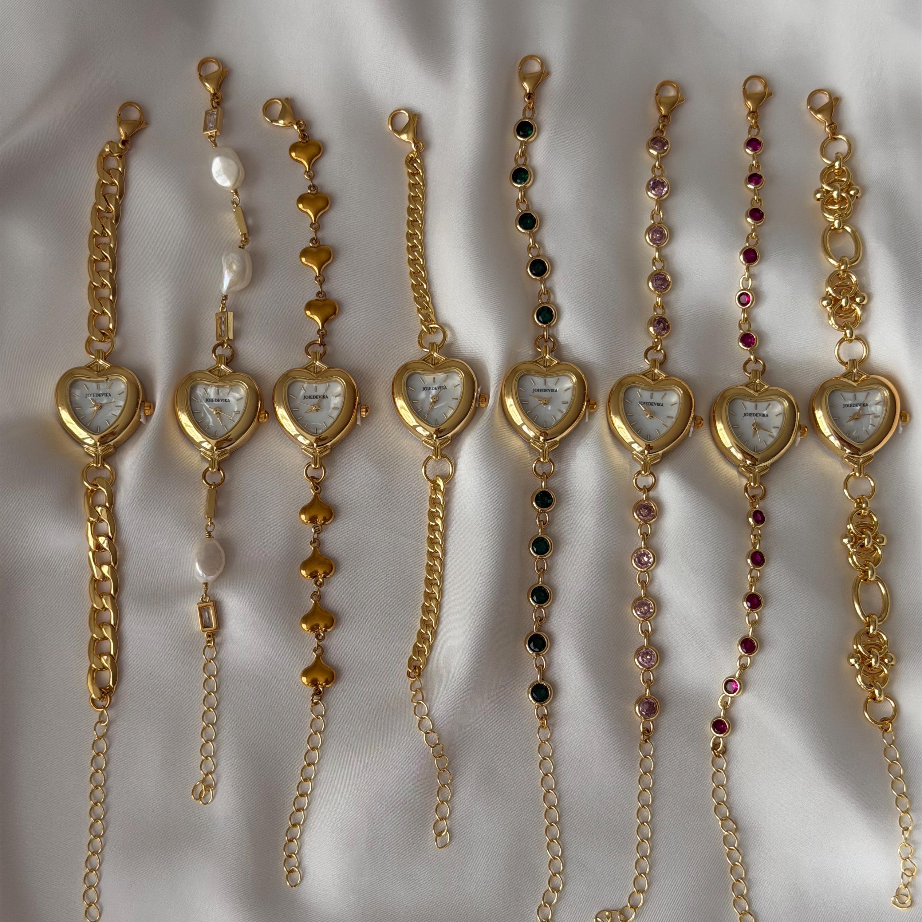 Heart Watch Bracelet, Mother-of-Pearl Dial, Gold-Tone, Adjustable Chain