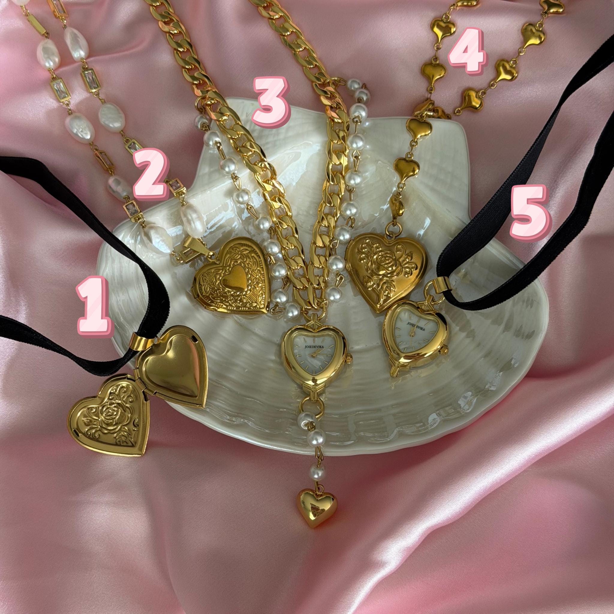 Gold Heart Locket Necklace, Vintage Pearl Chain, Romantic Jewelry Gift
