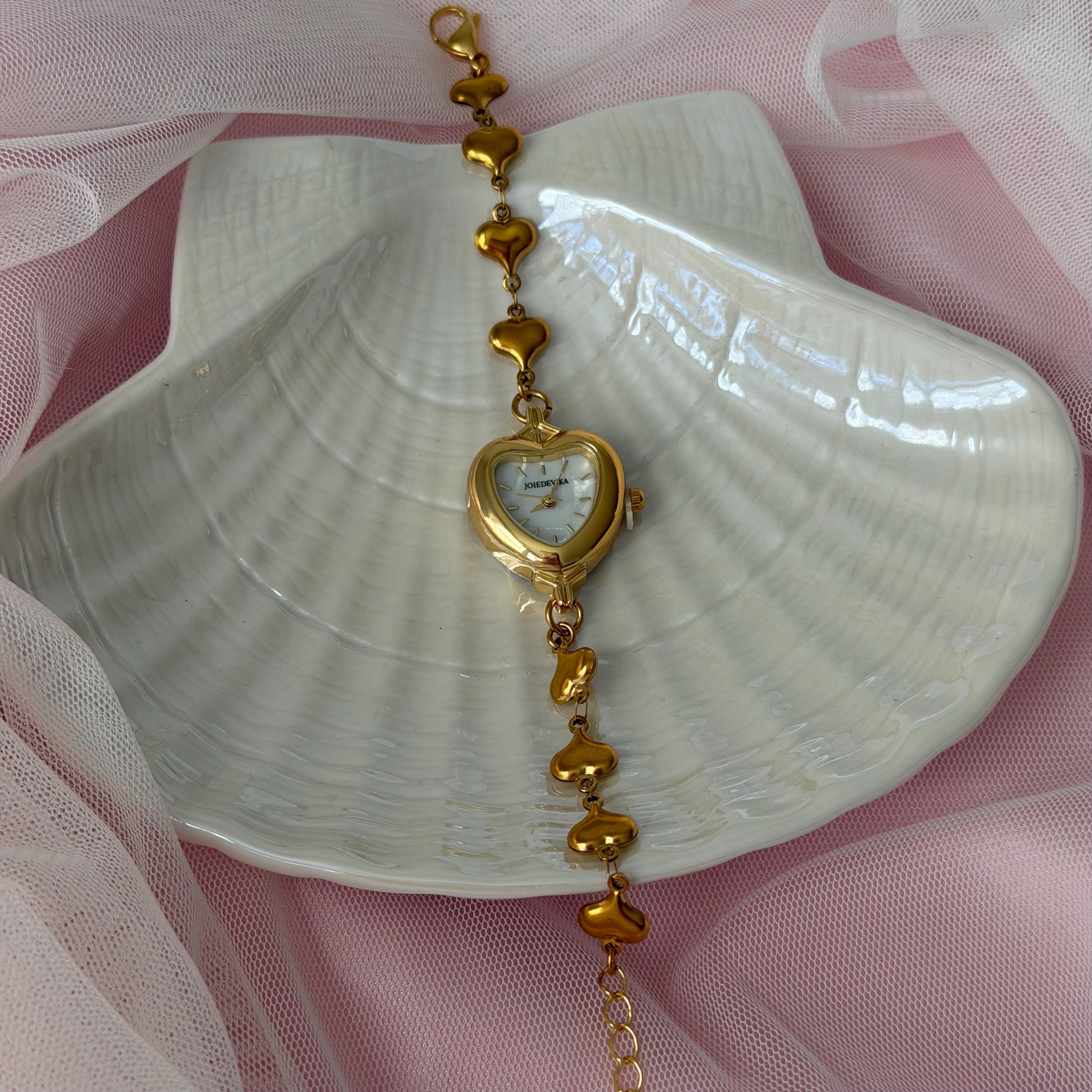 Heart Watch Bracelet, Mother-of-Pearl Dial, Gold-Tone, Adjustable Chain