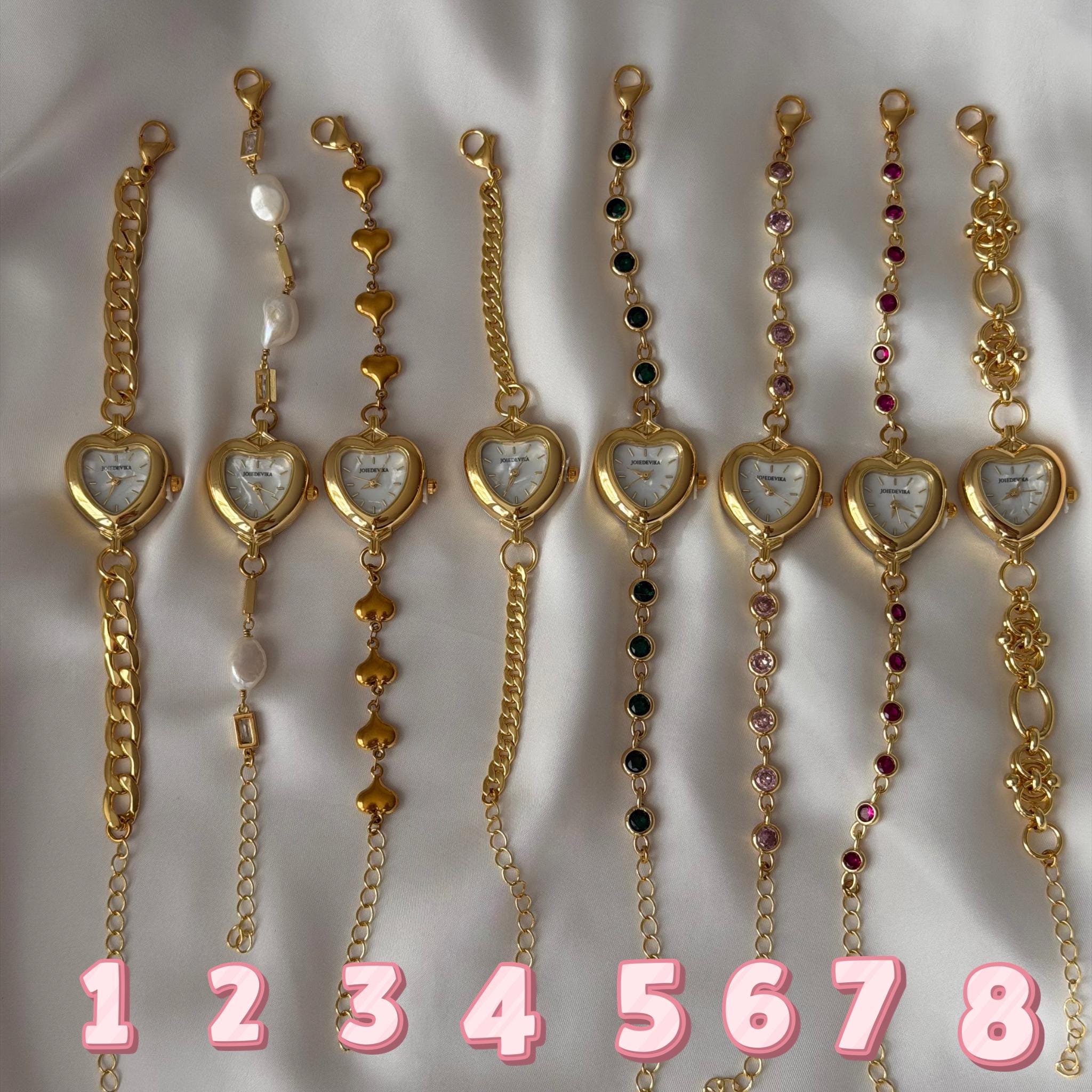 Heart Watch Bracelet, Mother-of-Pearl Dial, Gold-Tone, Adjustable Chain