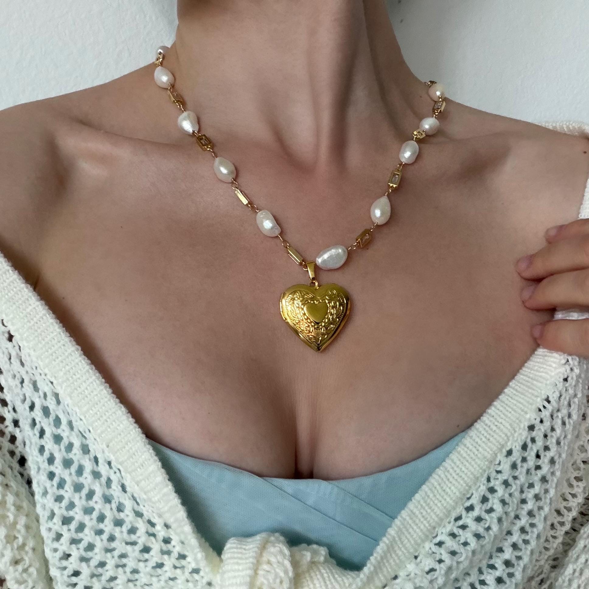 Freshwater Pearl Gold Tone Locket Necklace