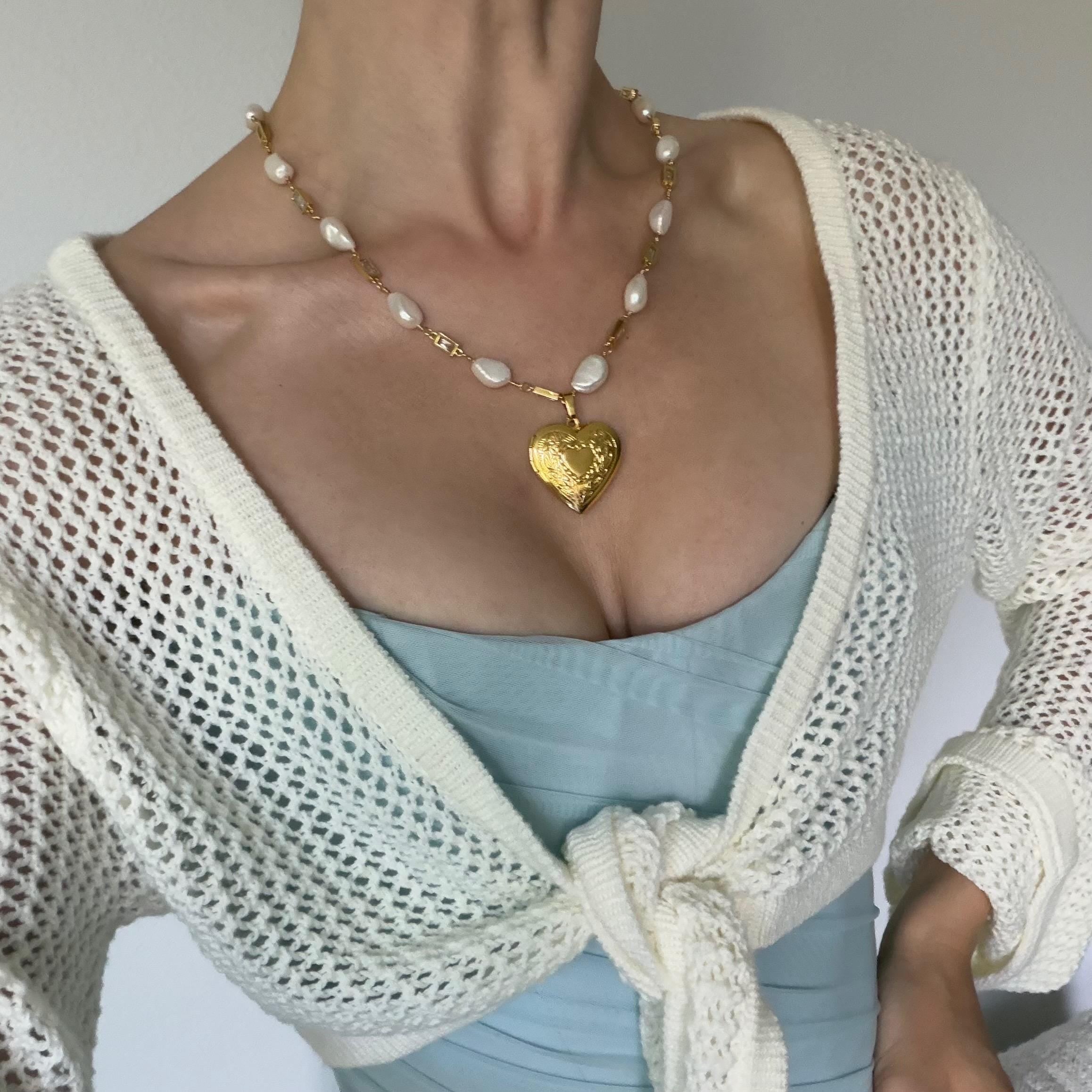 Freshwater Pearl Gold Tone Locket Necklace