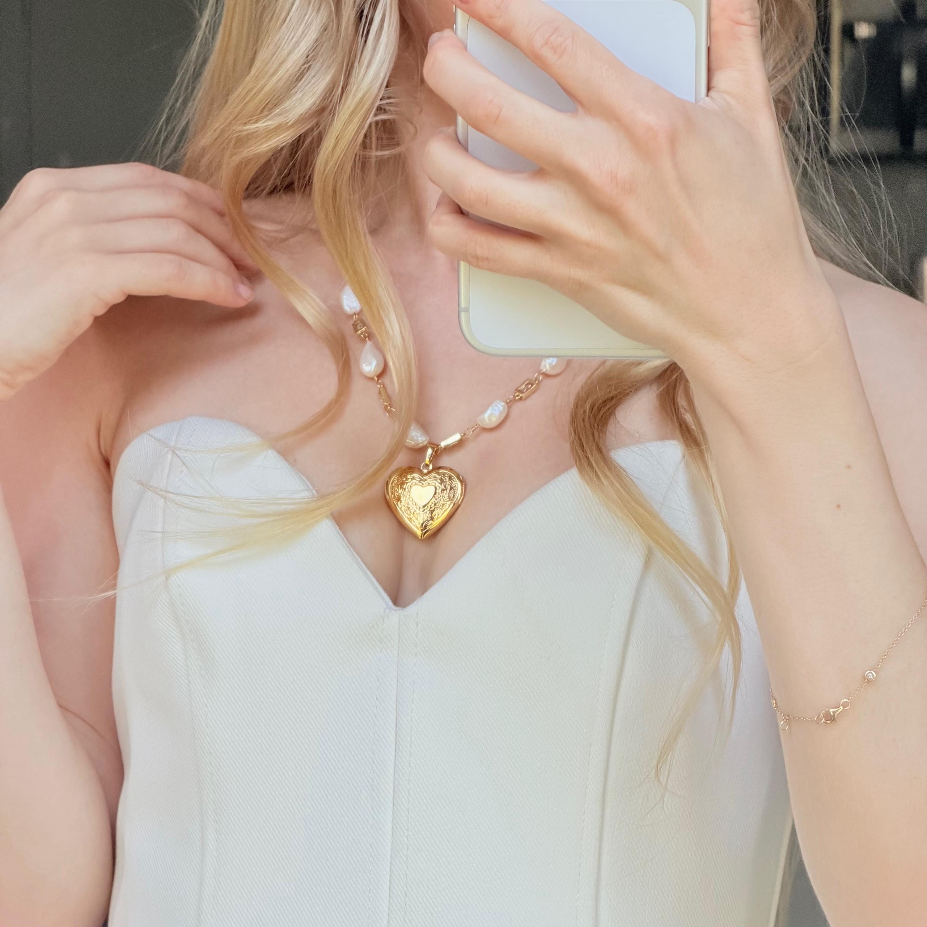 Freshwater Pearl Gold Tone Locket Necklace
