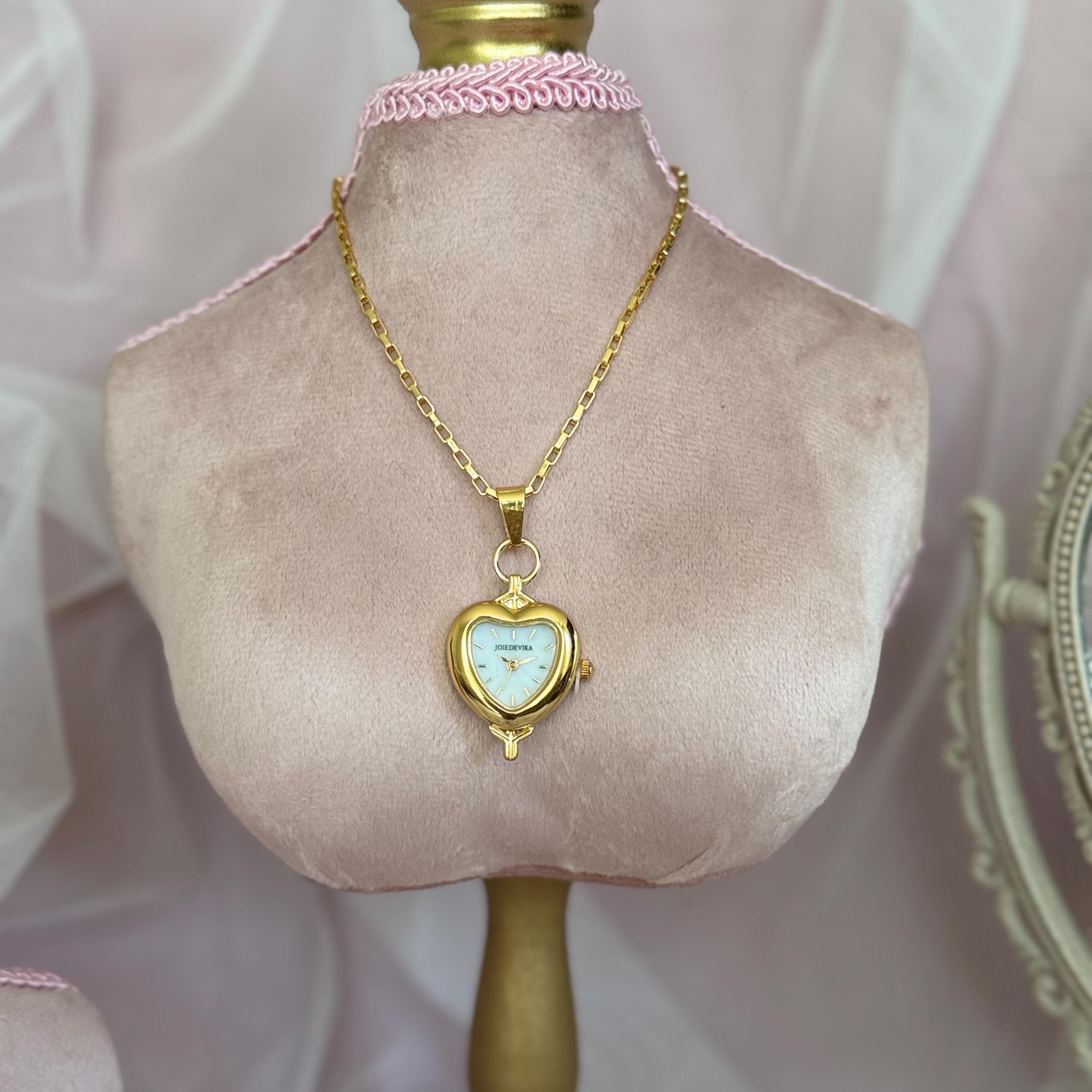 Heart Watch Necklace, Gold Pendant Watch, Vintage Style Working Watch Necklace, Coquette Jewelry, Dainty Heart Locket Watch, Gift for Her