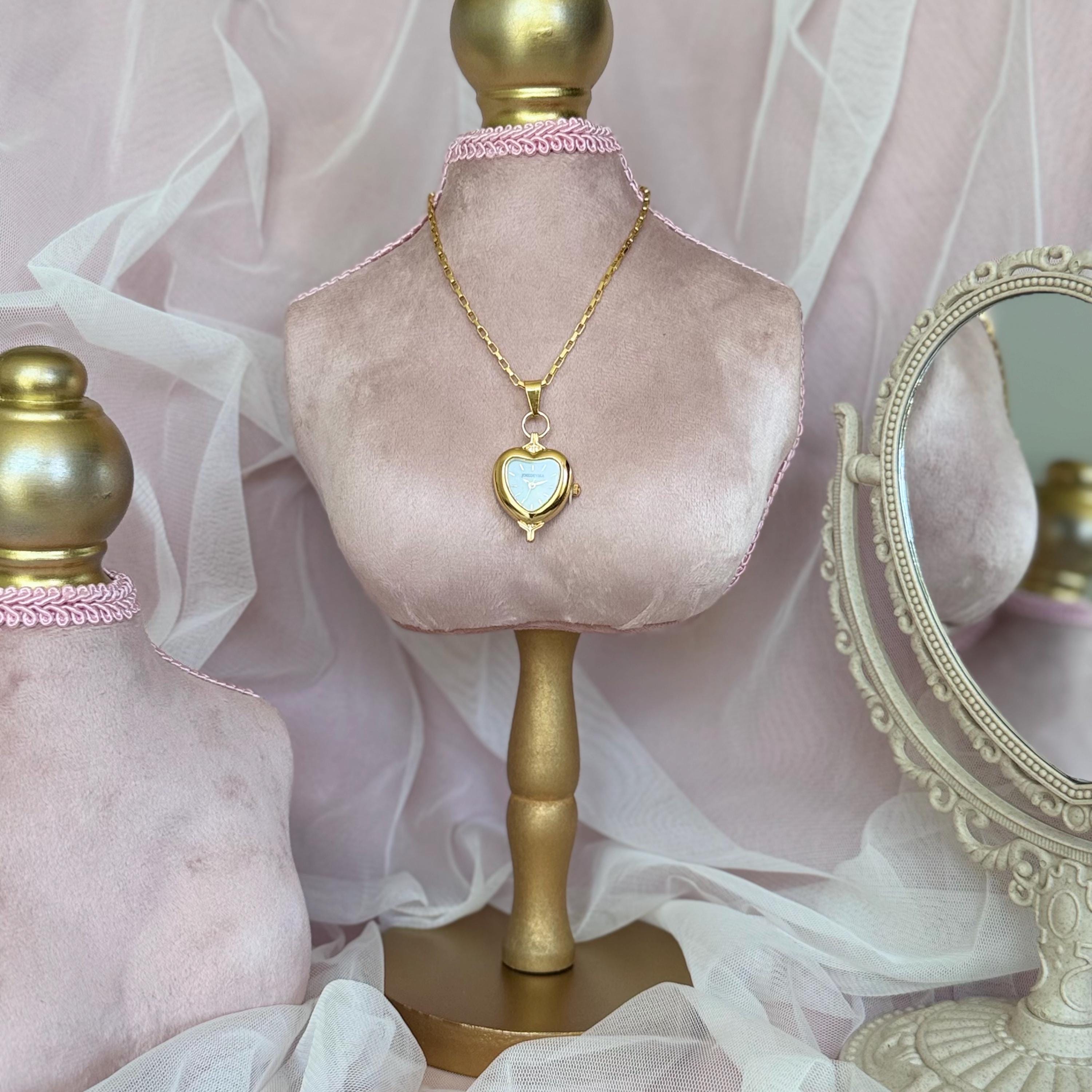 Heart Watch Necklace, Gold Pendant Watch, Vintage Style Working Watch Necklace, Coquette Jewelry, Dainty Heart Locket Watch, Gift for Her