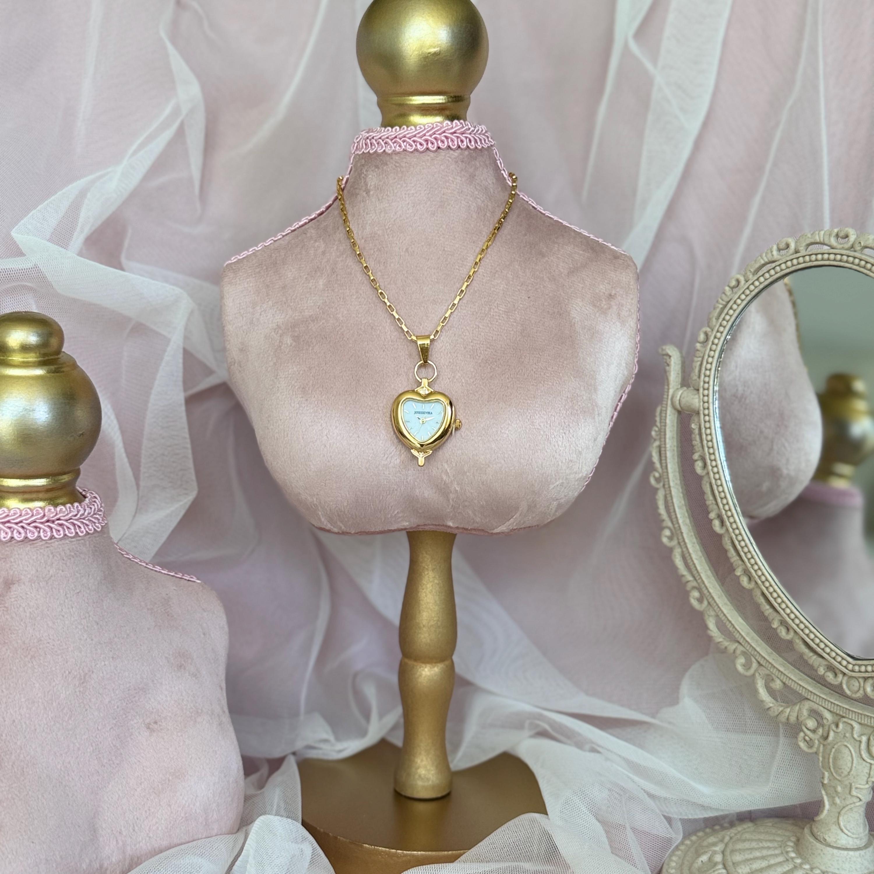 Heart Watch Necklace, Gold Pendant Watch, Vintage Style Working Watch Necklace, Coquette Jewelry, Dainty Heart Locket Watch, Gift for Her