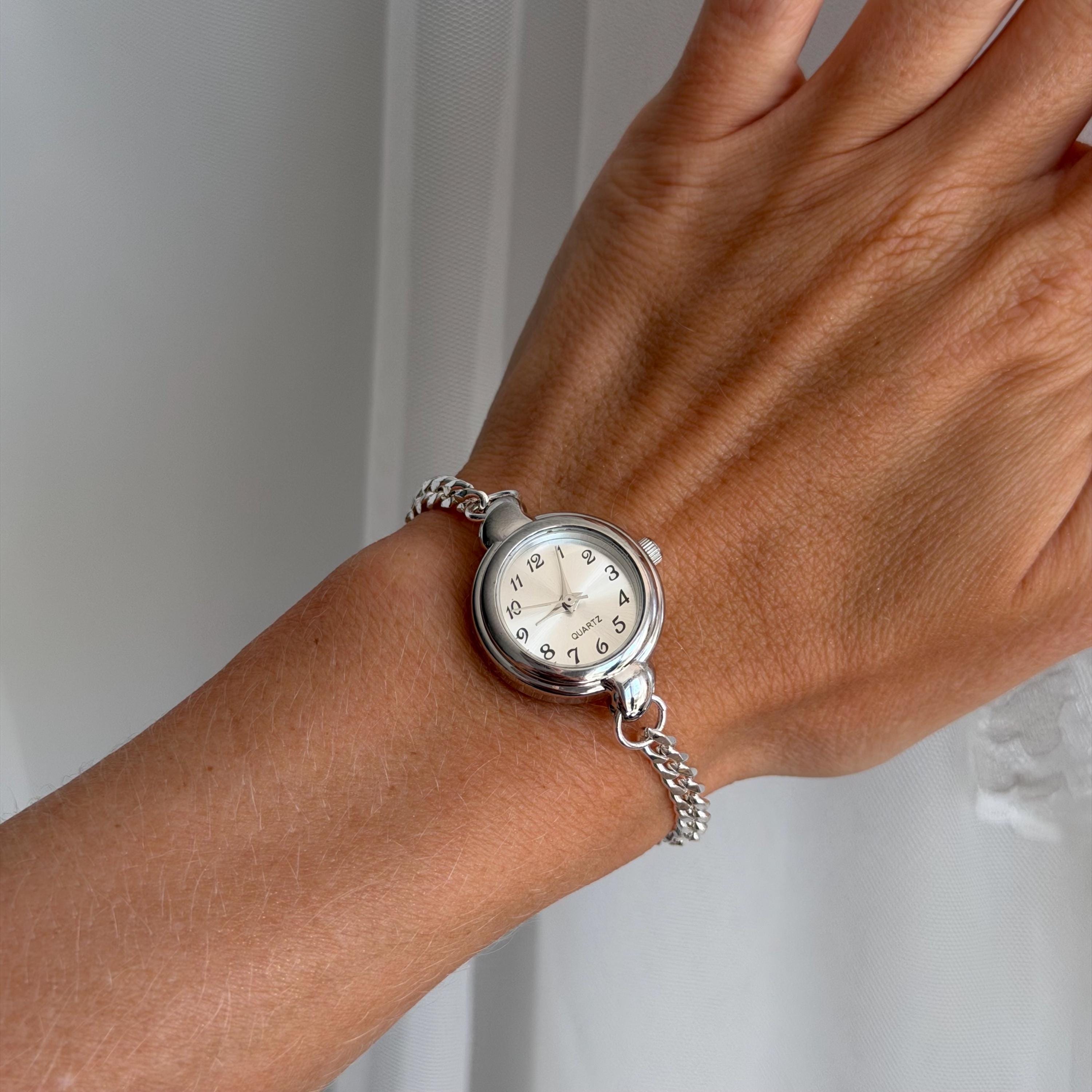 Silver Chain Watch Bracelet • Vintage Style Stainless Steel Women's Watch