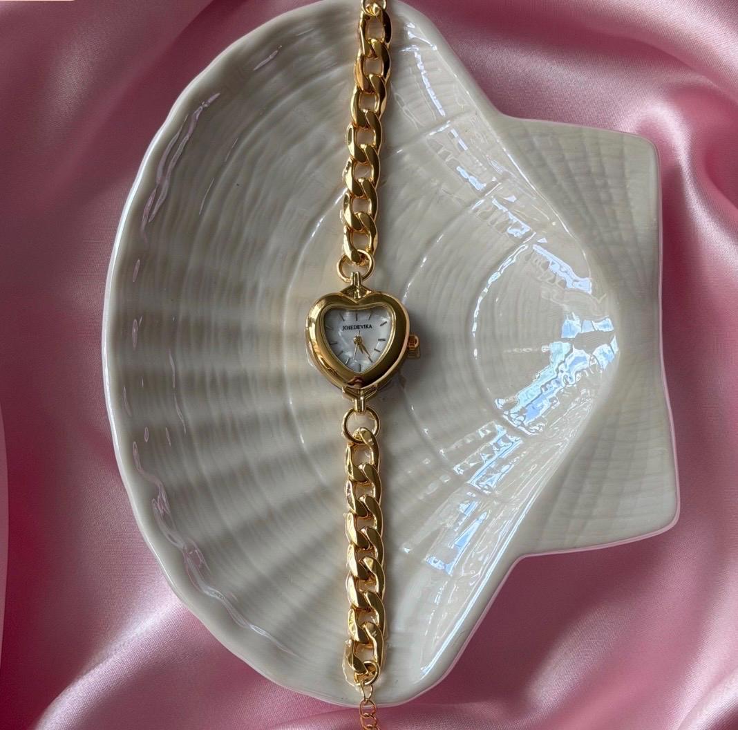 Vintage Style Gold Watch Bracelet, Dainty Chain Watch for Women, Heart Oval Square Face Wrist Watch, Gift for Her