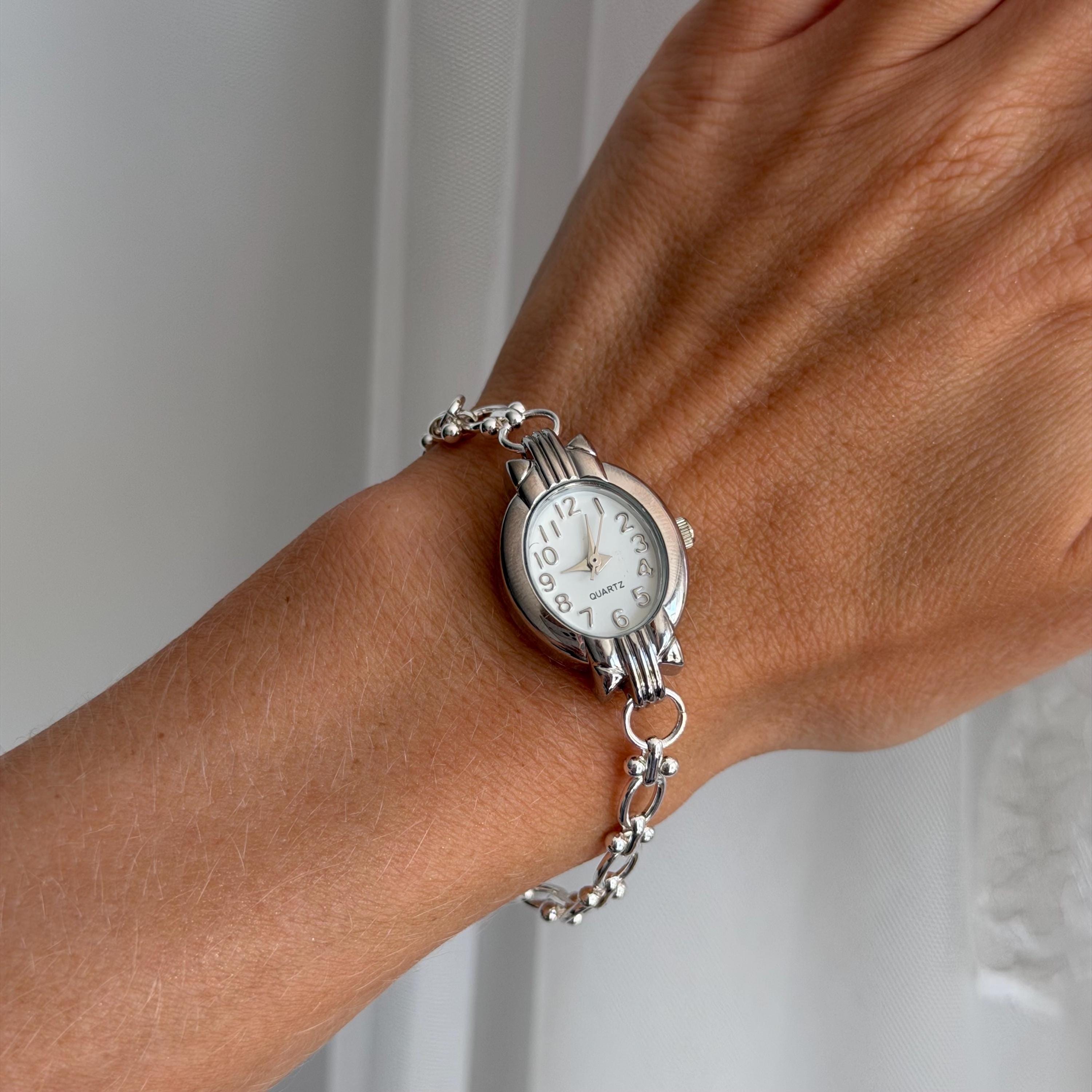 Silver Chain Watch Bracelet • Vintage Style Stainless Steel Women's Watch