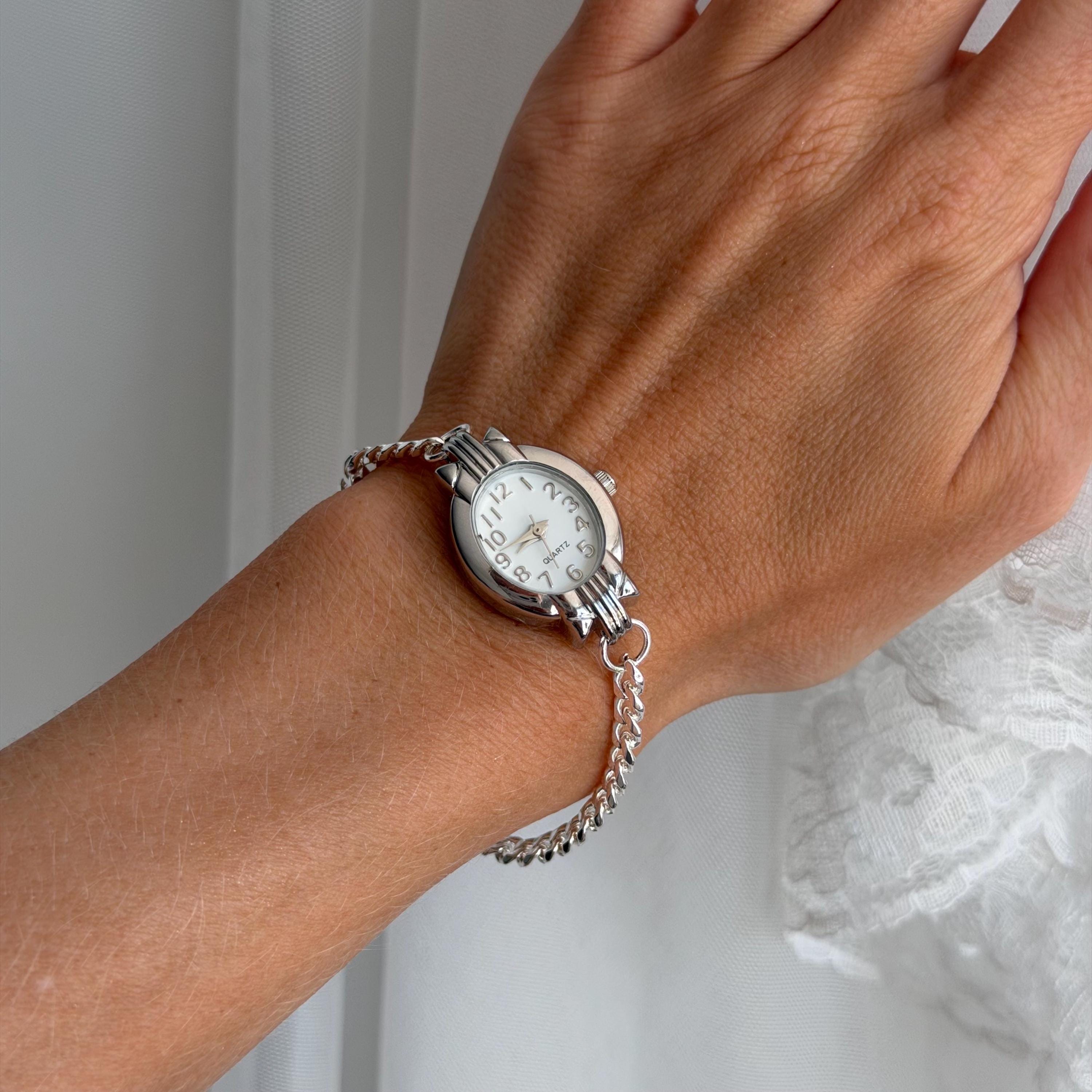 Silver Chain Watch Bracelet • Vintage Style Stainless Steel Women's Watch